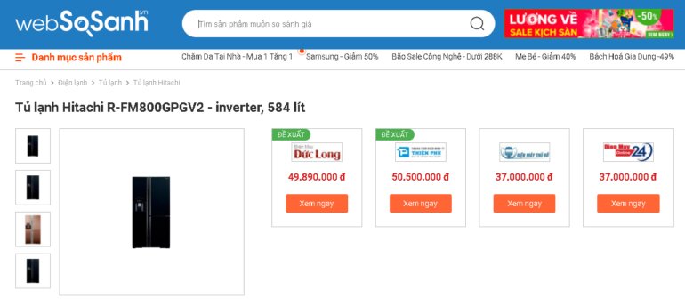 Giá tủ lạnh Side by Side Hitachi R-FM800GPGV2 (GBK) 584 Lít bao nhiêu tiền?