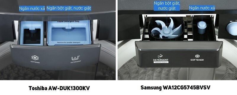 So sánh máy giặt cửa trên 12kg Samsung WA12CG5745BVSV và Toshiba AW-DUK1300KV