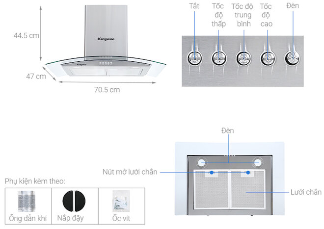 Máy hút mùi bếp Kangaroo KG538