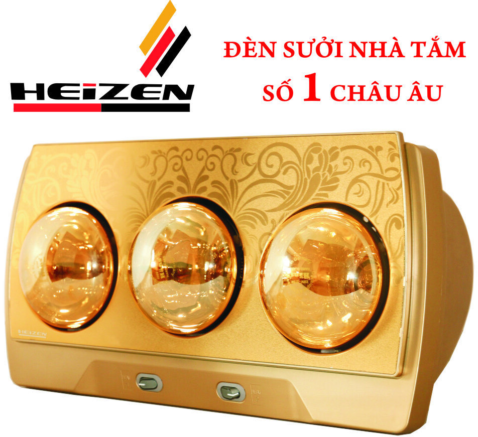 Đèn sưởi nhà tắm 3 bóng vàng Heizen HE-3BR với thiết kế bên ngoài sang trọng