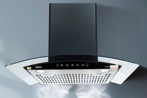 Máy hút mùi Sato HM017.B vẻ đẹp kính cong kết hợp hiệu suất hút mùi ấn tượng