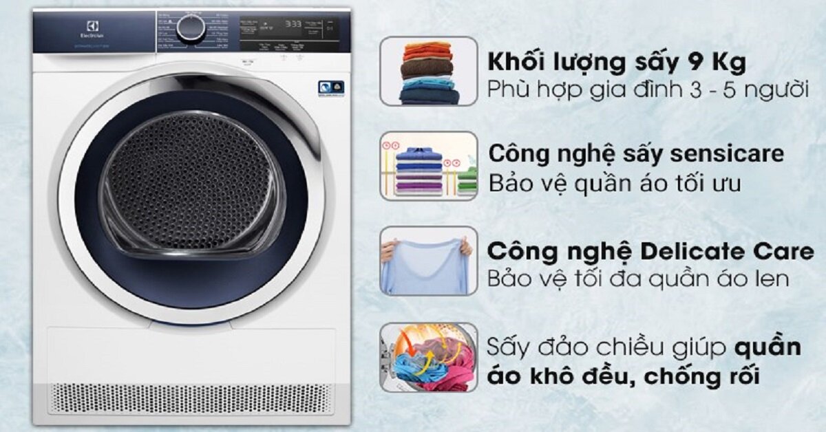 Máy sấy Electrolux 9 Kg lồng ngang Inverter EDH903BEWA sự lựa chọn số 1 cho gia đình Việt