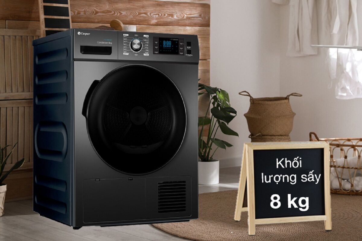 Máy sấy quần áo Casper Inverter 8kg TD-80CGB giảm giá chỉ còn 3.7 triệu, có cảm biến độ ẩm