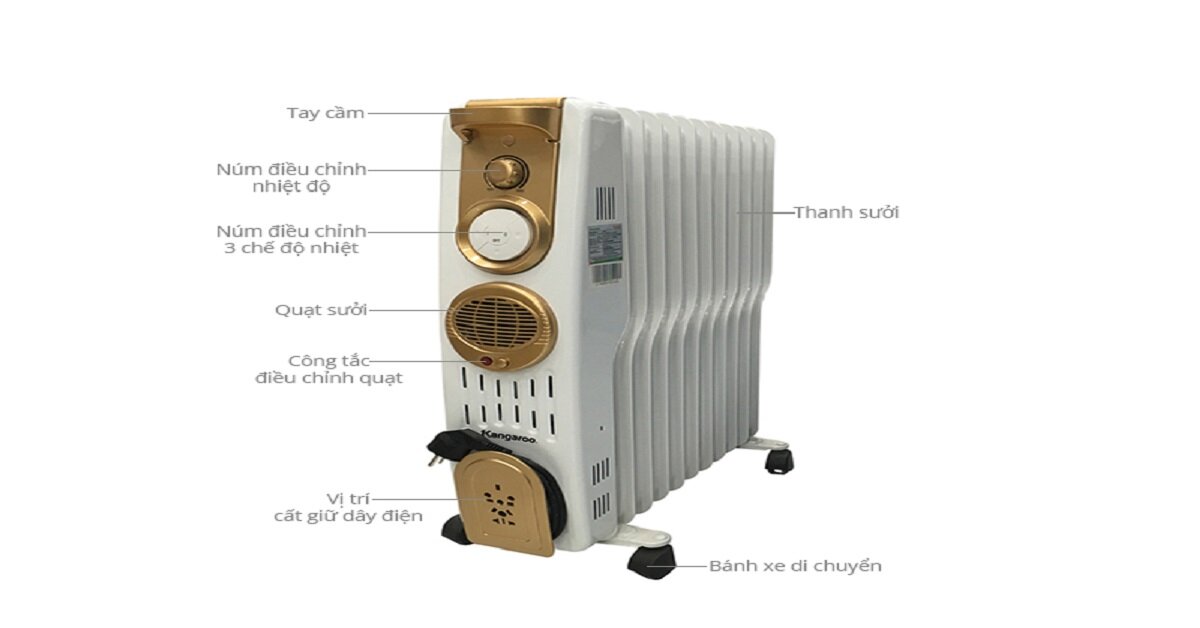 Máy sưởi dầu Kangaroo KG955 trang bị 11 thanh sưởi, 3 mức nhiệt tiện lợi