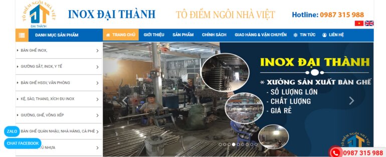 Giao diện Website inoxdaithanh.vn