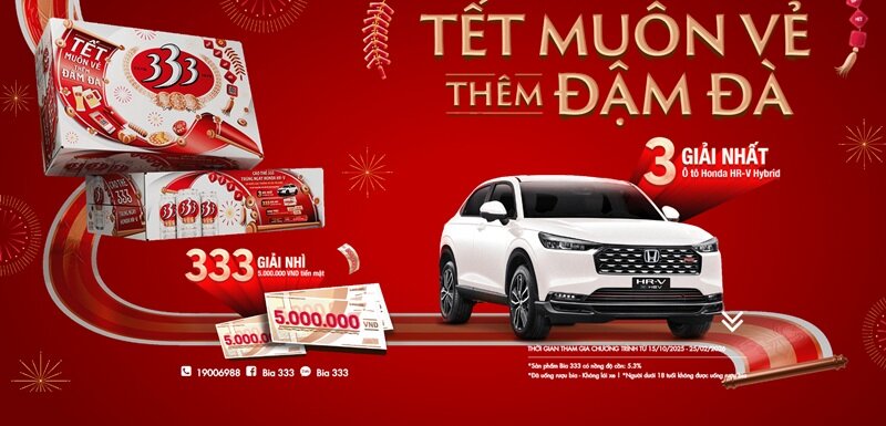 Cập nhật giá thùng bia 333 Tết 2026 kèm chương trình khuyến mãi trúng thưởng ô tô mới nhất