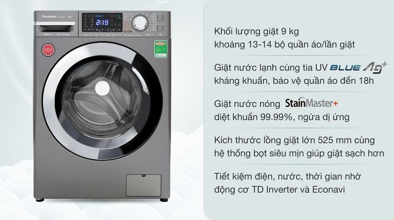 Máy giặt Panasonic 9kg NA-V90FX1LVT không tiêu thụ quá nhiều điện năng, tiết kiệm chi phí hàng tháng cho gia đình