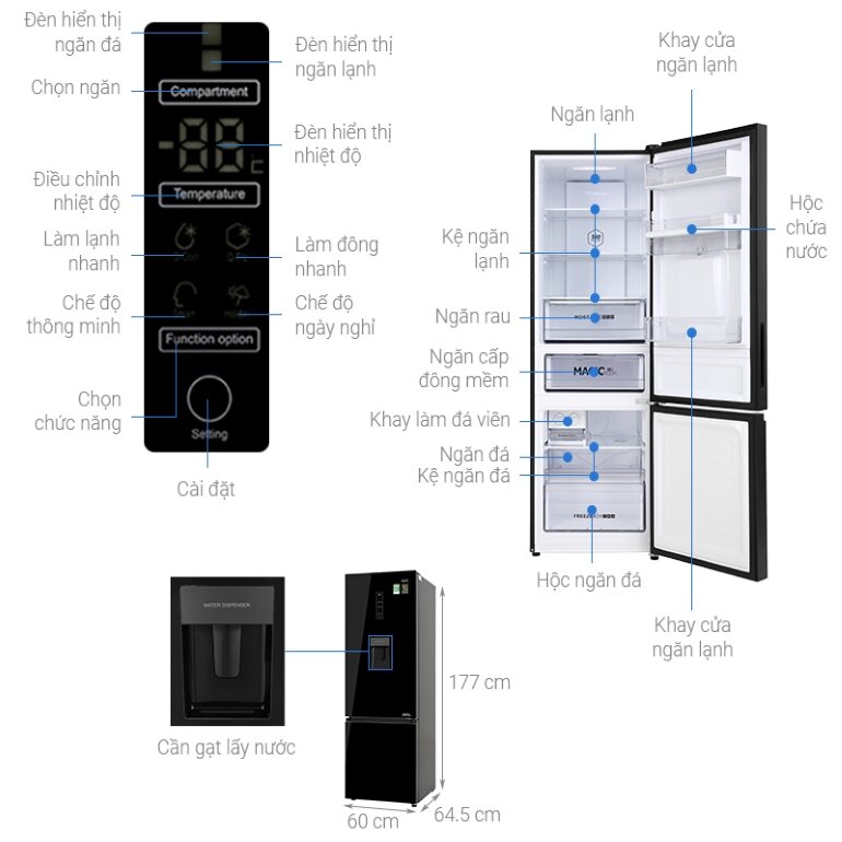 Tủ lạnh Aqua Inverter 324 Lít AQR-B379MA (WGB)