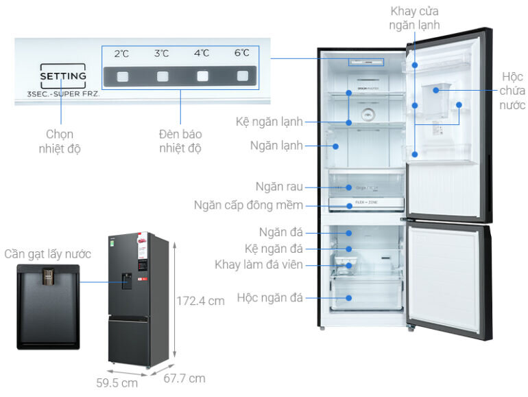 Hướng dẫn sử dụng các loại tủ lạnh ngăn đá dưới Toshiba 2021 lấy nước ngoài