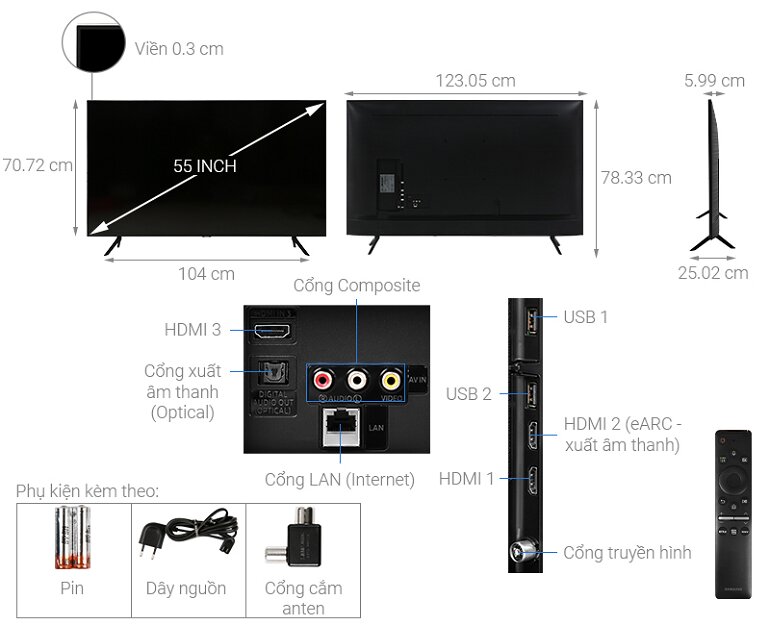 Smart Tivi Samsung 4K 55 inch 55TU8100 Crystal UHD-3