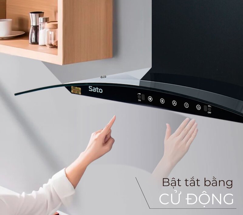 Máy hút mùi Sato HM017.B vẻ đẹp kính cong kết hợp hiệu suất hút mùi ấn tượng
