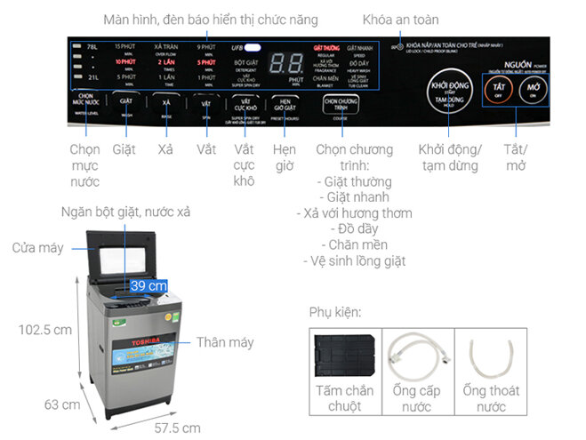 Máy giặt 9.5kg Toshiba AW-UH1050GV