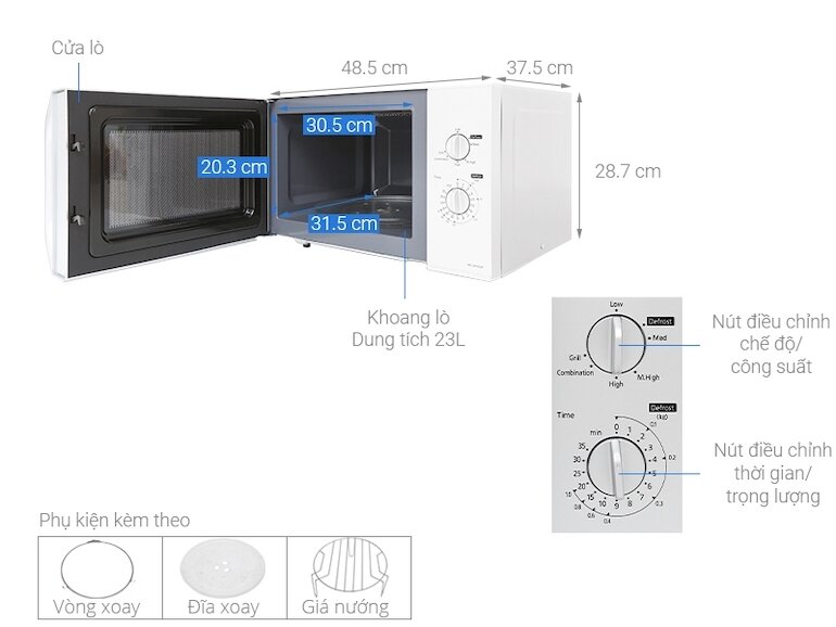 Lò vi sóng Panasonic NN-GM34JMYUE với bảng điều khiển núm xoay