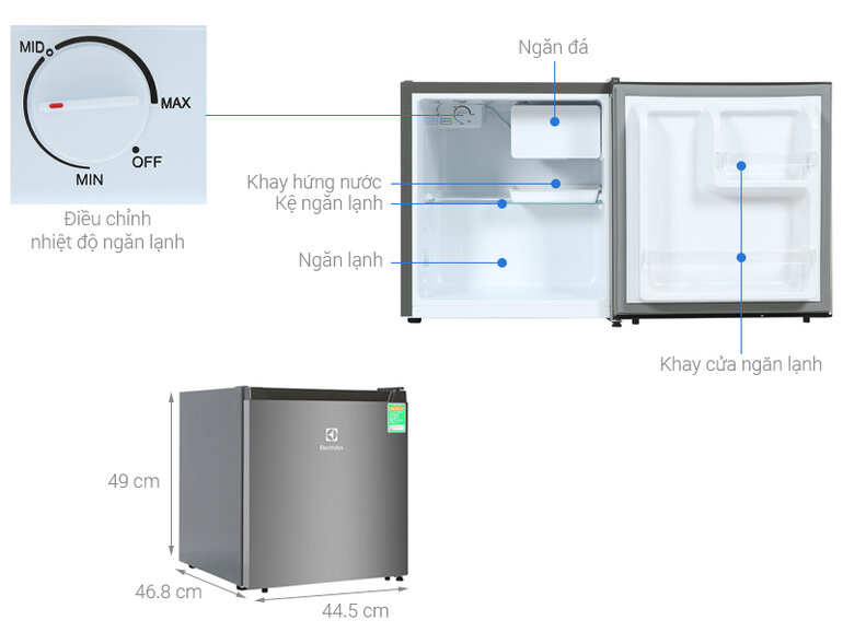 Bảng điều khiển tủ lạnh Electrolux 45 lít EUM0500AD-VN dạng cơ tiện lợi