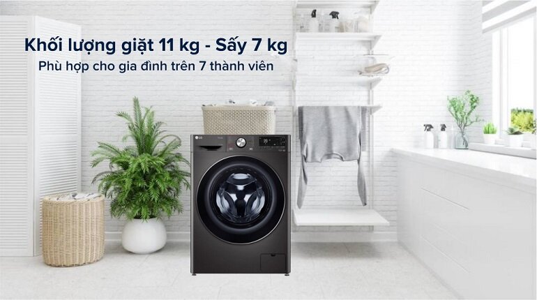 Máy giặt sấy LG inverter khối lượng giặt 11kg sấy 7kg FV1411H3BA