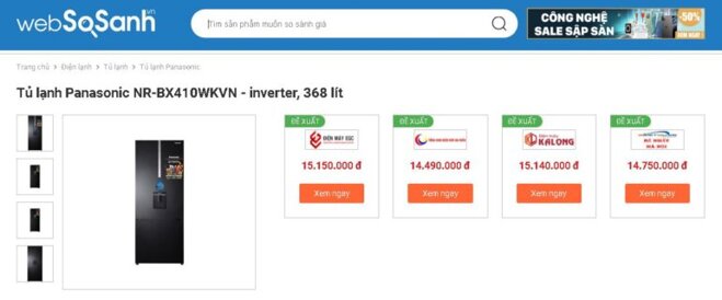 Tủ lạnh ngăn đông mềm Panasonic Inverter 368 lít NR-BX410WKVN - Giá tham khảo khoảng 15 triệu vnđ/ chiếc