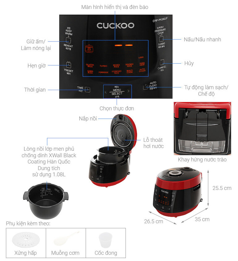 Nồi cơm áp suất điện tử Cuckoo CRP-PK0600F với 12 chương trình được cài đặt sẵn giúp bạn chế biến đa dạng các món ăn.