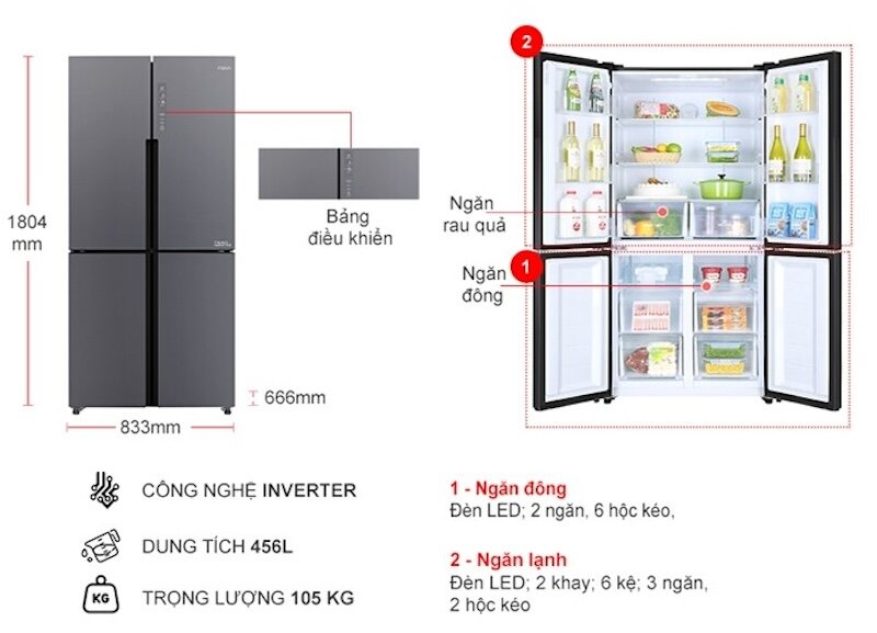 Tủ lạnh Aqua AQR-M530EM(SLB) tiết kiệm điện, bảo quản thực phẩm tươi ngon
