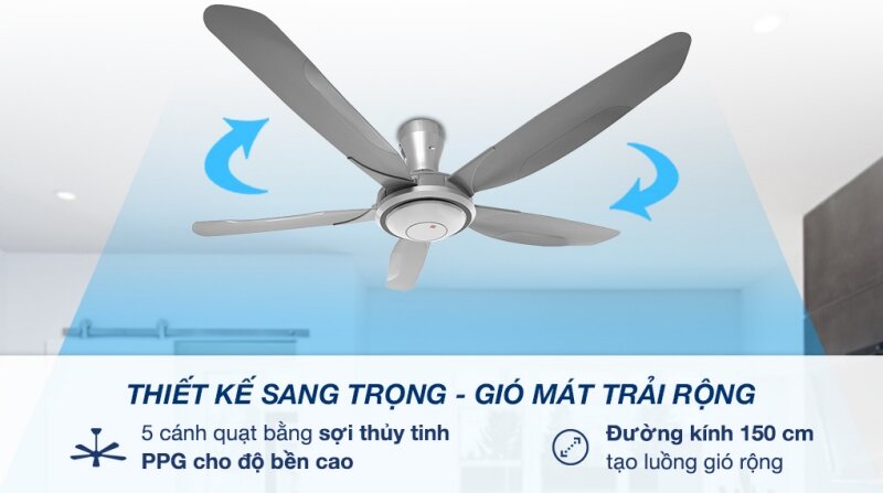 Đánh giá quạt trần 5 cánh KDK V60WK: Phong cách châu Âu, hiệu suất