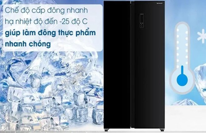 Chế độ cấp đông nhanh trên tủ lạnh 563 lít Sharp SJ-SBX530VG-BK giúp làm đông thực phẩm nhanh chóng