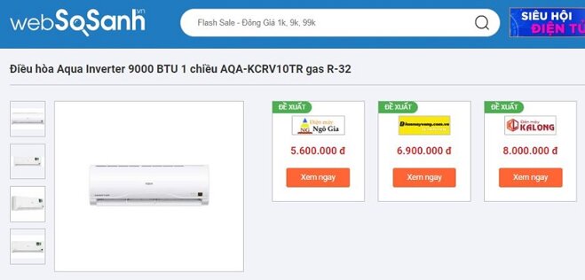 Điều hòa Aqua 1 chiều 9000BTU Inverter AQA-KCRV10TR gas R-32