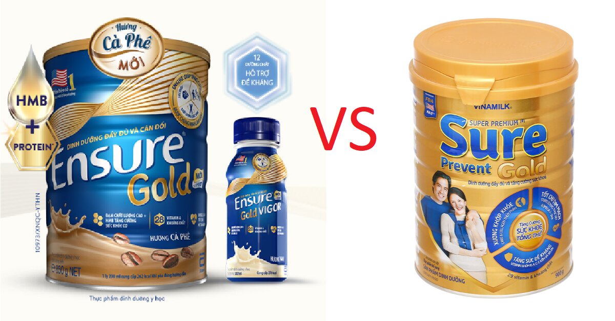 So sánh sữa Vinamilk Sure Prevent Gold và Ensure Gold: sữa bột người lớn loại nào tốt?