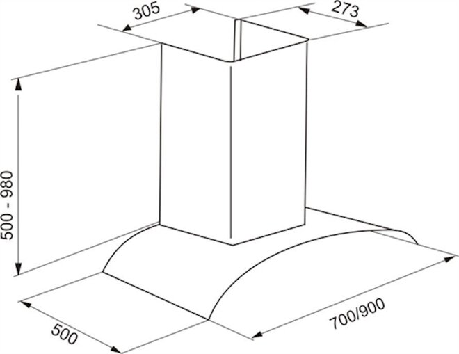 Kích thước lắp đặt máy hút mùi Latino LT-8870