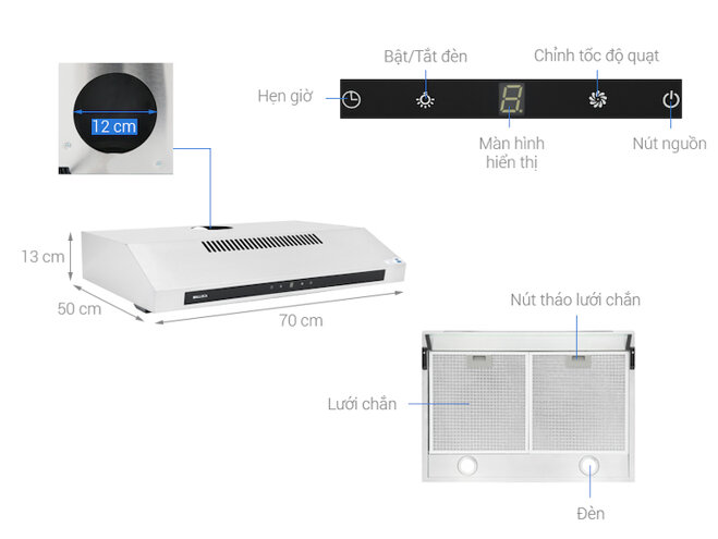 Máy hút mùi than hoạt tính Malloca H342.7 TC