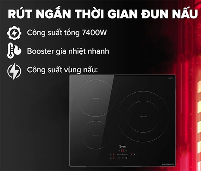 Các tính năng trên bếp từ ba vùng nấu Midea MC-IT7423