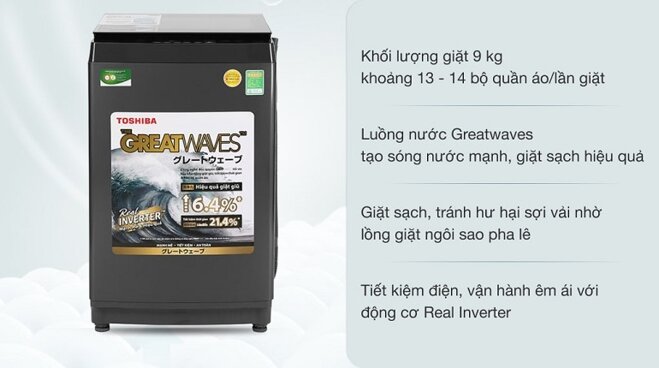 Máy giặt Toshiba cửa trên Inverter 9 Kg AW-DK1000FV(KK)