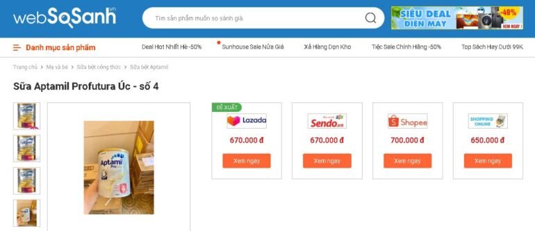 Tìm nơi bán và so sánh giá sữa Aptamil Úc số 4 900g thật dễ dàng với cổng thông tin so sánh giá Websosanh.vn