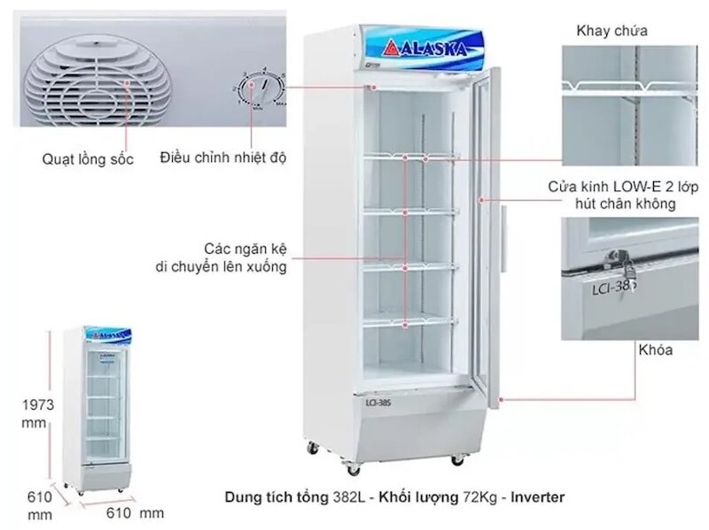 Review chi tiết tủ mát Alaska Inverter 1 cánh 450 lít LCI-385