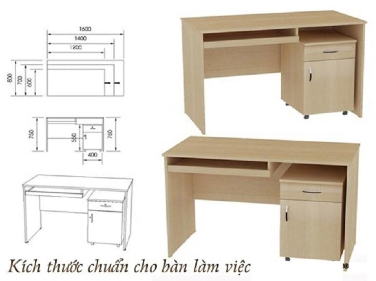 Kích thước tiêu chuẩn của bàn văn phòng