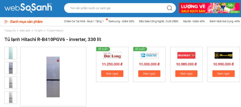 Giá tủ lạnh Hitachi R-B410PGV6(SLS) 330 lít Inverter bao nhiêu tiền?