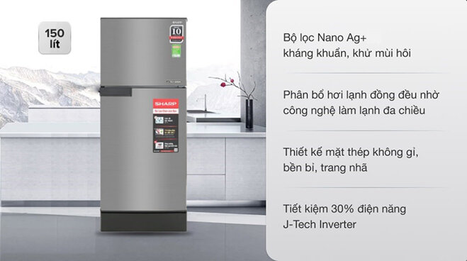 Tủ lạnh Sharp Inverter 150 lít SJ-X176E-SL