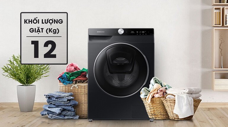 Máy giặt Samsung AI AddWash Inverter WW12TP94DSB có thể giặt tối đa 12kg quần áo