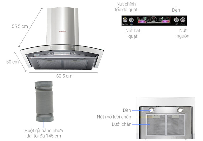 Máy hút mùi gắn tường Sunhouse SHB6626