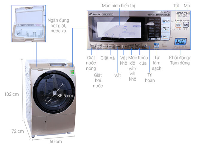 Hitachi 10.5 kg BD-S5500 mang đến nhiều tiện ích tuyệt vời cho người dùng