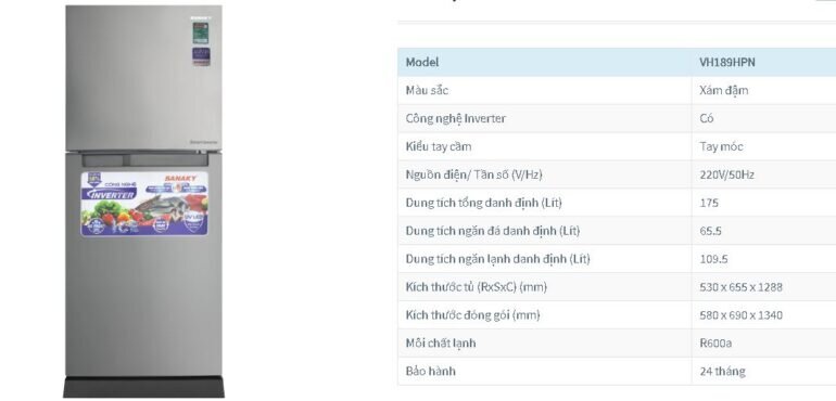 Tủ lạnh Sanaky 175 lít VH-189HPN