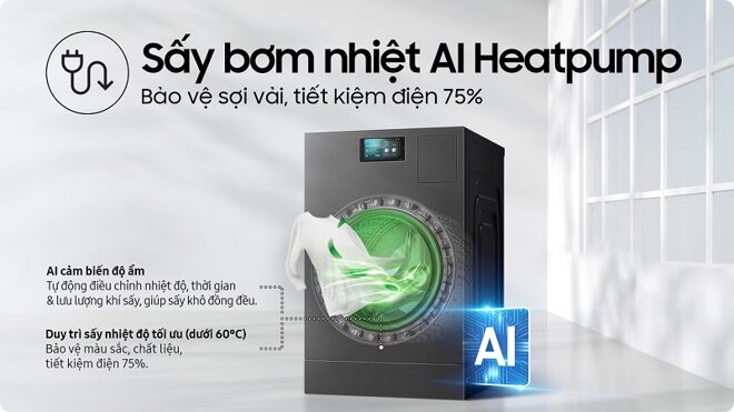 Khám phá máy giặt sấy bơm nhiệt Samsung Bespoke AI WD25DB8995BZSV: 