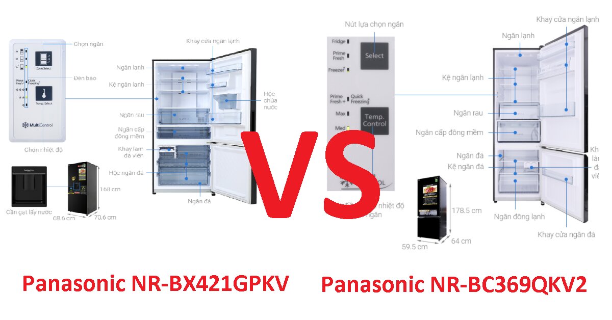So sánh tủ lạnh Panasonic inverter 322 lít NR-BC369QKV2 và Panasonic NR-BX421GPKV: Tủ lạnh ngăn đá dưới nào đáng sắm hơn?