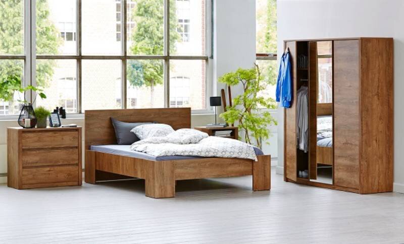 Khung giường gỗ công nghiệp Vedde Plus màu sồi
