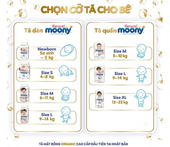 Các loại Tã quần Moony Natural hiện có trên thị trường