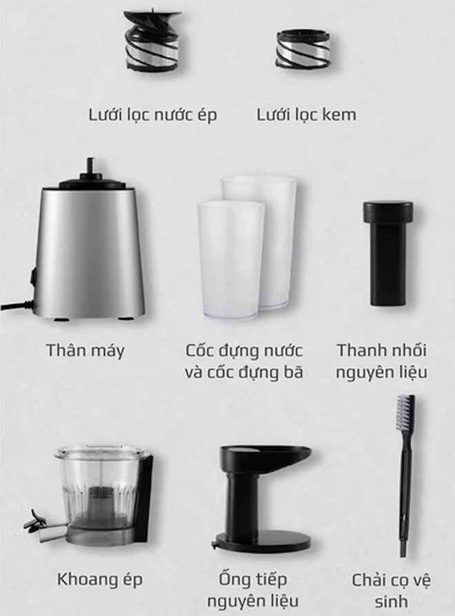 Máy ép chậm Olivo SJ210 sử dụng 3 lưới lọc chuyên biệt