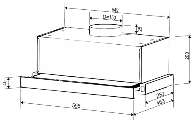 Kích thước lắp đặt máy hút mùi Bauer BC 6002B