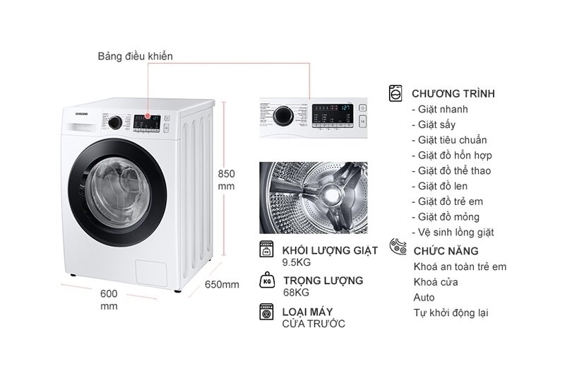  máy giặt lồng ngang Samsung inverter 9.5 kg WD95t4046CE/SV