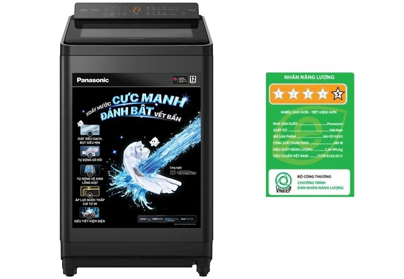 Panasonic NA-FD105X3BV giảm gần 5 triệu, máy giặt 10,5kg tiết kiệm điện và giặt nước nóng 60°C