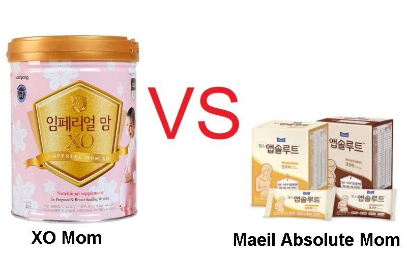 So sánh sữa bầu Hàn Quốc XO Mom và Maeil Absolute Mom chi tiết