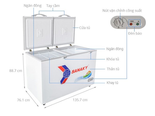 Tủ đông dàn đồng Sanaky VH-5699HY có thiết kế chắc chắn, bền bỉ