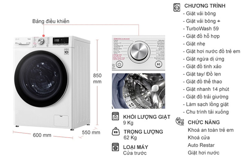 3.Thông số kỹ thuật của máy giặt FV1409S3W 